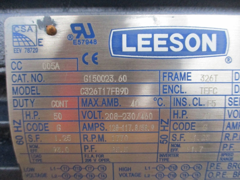 LEESON G150023.60 C326T17FB9D 208-230/460V 128-117.8/58.9A NSMP