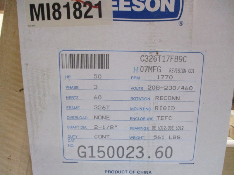 LEESON G150023.60 C326T17FB9D 208-230/460V 128-117.8/58.9A NSMP