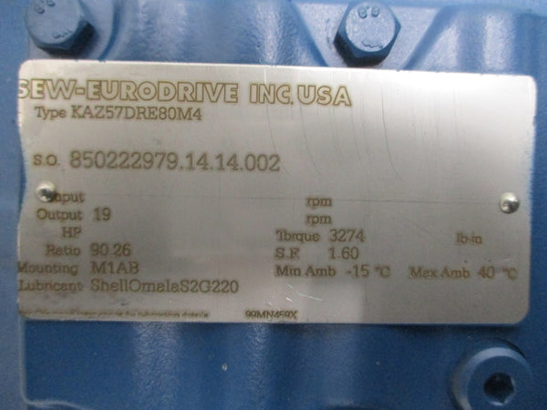 SEW-EURODRIVE KAZ57DRE80M4 230/460V 2.90/1.44A NSNP