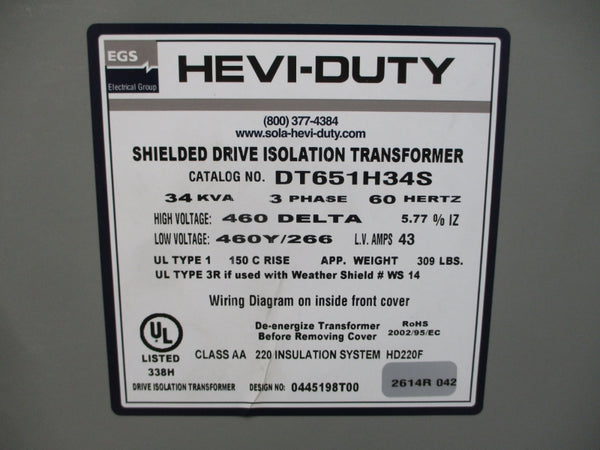 SOLA HEVI-DUTY DT651H34S 460V 43A NSNP