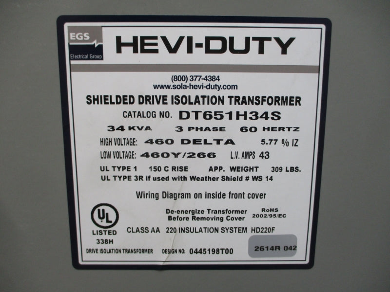 SOLA HEVI-DUTY DT651H34S 460V 43A NSNP