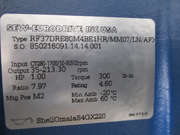 SEW-EURODRIVE RF37DRE80M4BE1HR/MM07/LN/AFX6 380-500V 1.70A NSNP