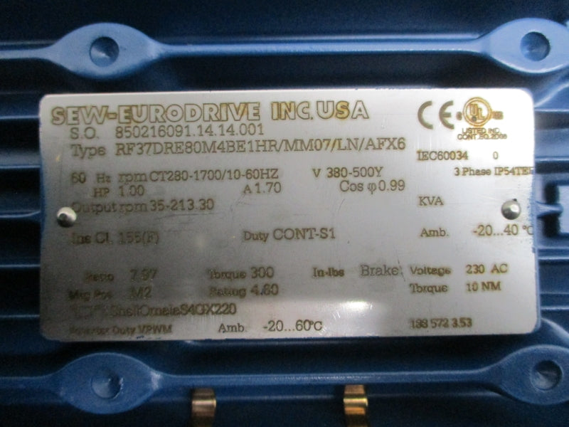 SEW-EURODRIVE RF37DRE80M4BE1HR/MM07/LN/AFX6 380-500V 1.70A NSNP