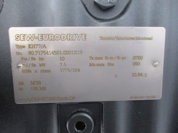SEW-EURODRIVE KH77/A KH77DRE132MC4BE11HR/AS7H 266/460V 22.00/12.70A NSNP