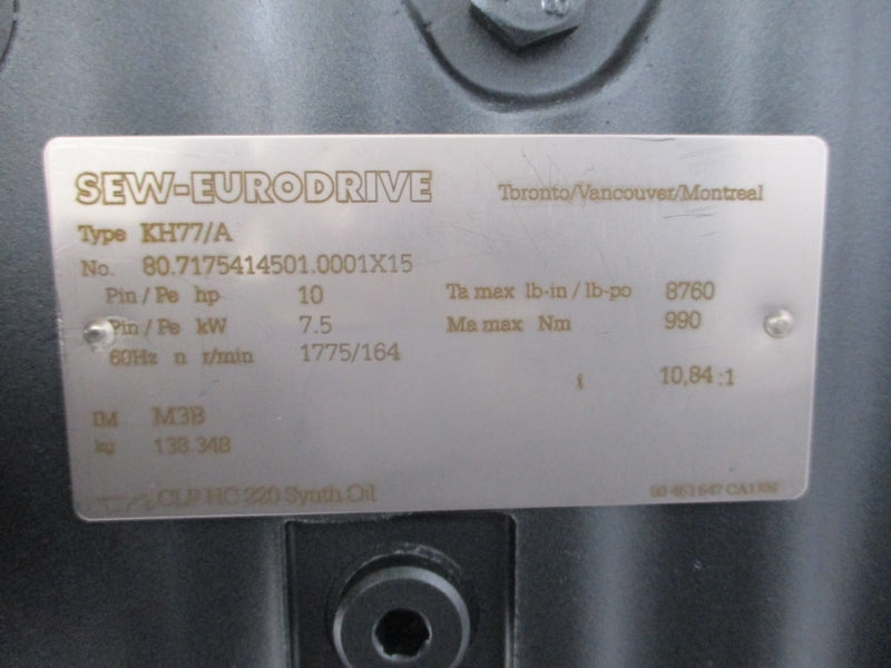SEW-EURODRIVE KH77/A KH77DRE132MC4BE11HR/AS7H 266/460V 22.00/12.70A NSNP