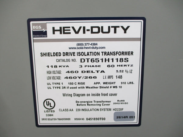 SOLA HEVI-DUTY DT651H118S 460V 148A NSNP