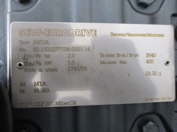 SEW-EURODRIVE K47/A K47DRE90L4 230/460V 5.70/2.85A NSNP