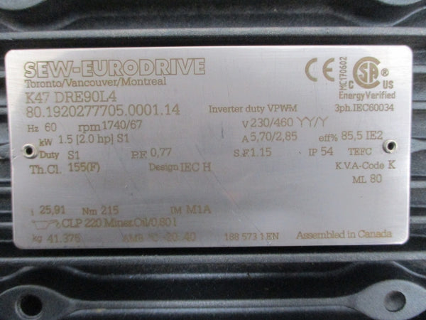 SEW-EURODRIVE K47/A K47DRE90L4 230/460V 5.70/2.85A NSNP