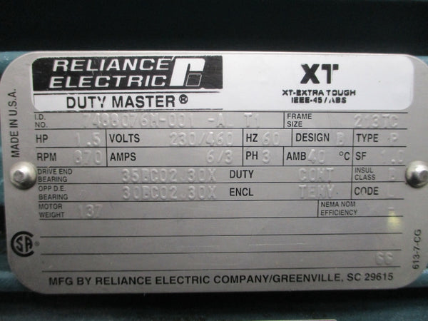 RELIANCE ELECTRIC 1.5HP 213TC 870RPM 7488076M-001-ALT1 230/460V 6/3A NSNP