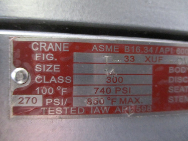 CRANE VALVE T-33XUF-OV 740PSI SIZE 14 NSNP
