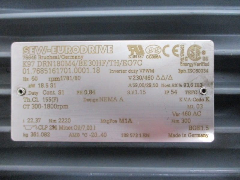 SEW-EURODRIVE K97DRN180M4/BE30HF/TH/EG7C 230/460V 59.00/29.50A NSNP