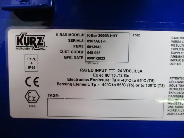 KURZ INSTRUMENTS K-BAR2000B-HHT 0013942 24VDC 3.5A NSMP