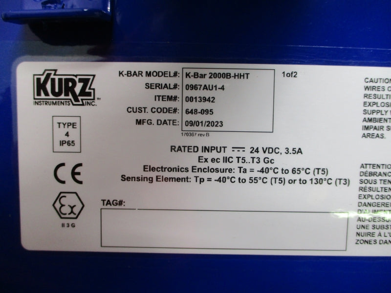 KURZ INSTRUMENTS K-BAR2000B-HHT 0013942 24VDC 3.5A NSMP