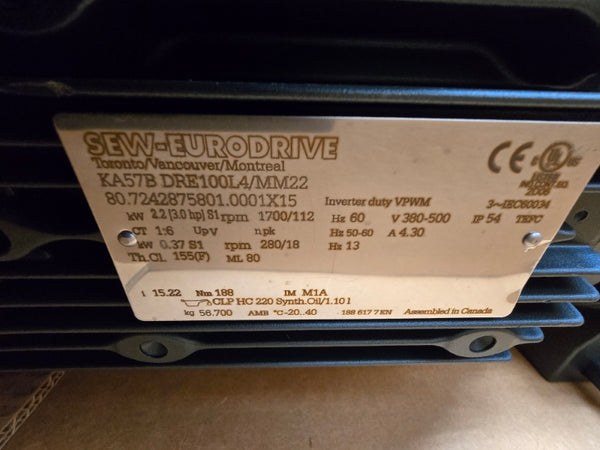 SEW-EURODRIVE KA57BDRE100L4/MM22 KA57B/A 380-500V 4.30A NSNP