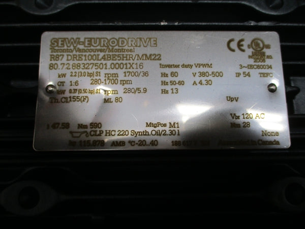 SEW-EURODRIVE R87DRE100L4BE5HR/MM22 R87/A 380-500V 4.30A NSNP
