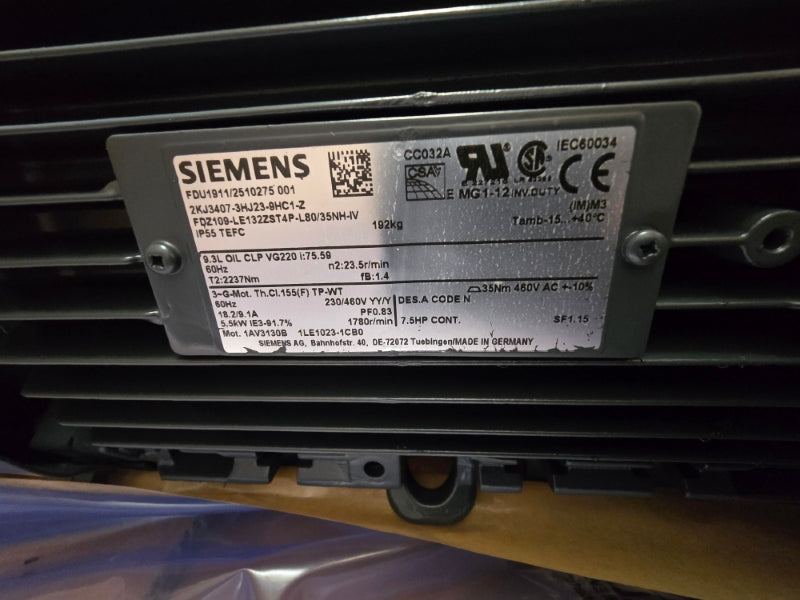SIEMENS FDU1911/2510275001 2KJ3407-3HJ23-9HC1-Z 230/460V 18.2/9.1A NSNP