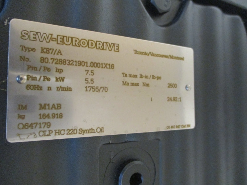 SEW-EURODRIVE K87DRE132M4BE11HR/ES7S K87/A 266/460V 15.60/9.00A NSNP