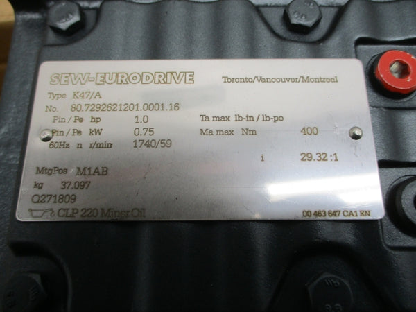 SEW-EURODRIVE K47DRE80M4BE1HR K47/A 460V 1.44A NSNP