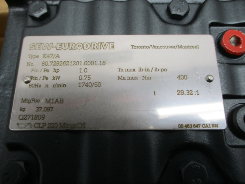 SEW-EURODRIVE K47DRE80M4BE1HR K47/A 460V 1.44A NSNP