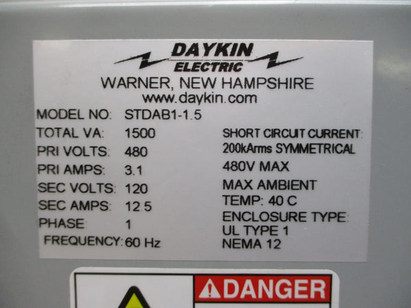 DAYKIN ELECTRIC STDAB1-1.5 480V 3.1A NSMP