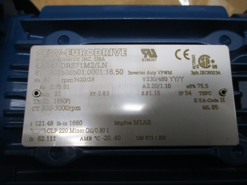 SEW-EURODRIVE KAZ47DRS71M2/LN 230/460V 2.20/1.10A NSNP