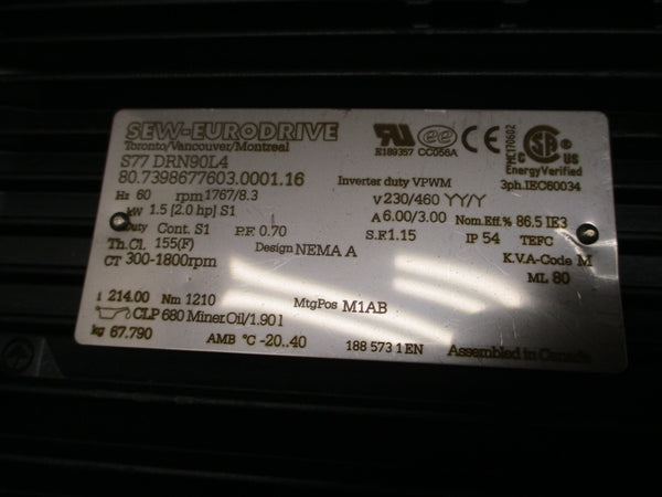 SEW-EURODRIVE S77DRN90L4 S77/A 230/460V 6.00/3.00A NSNP