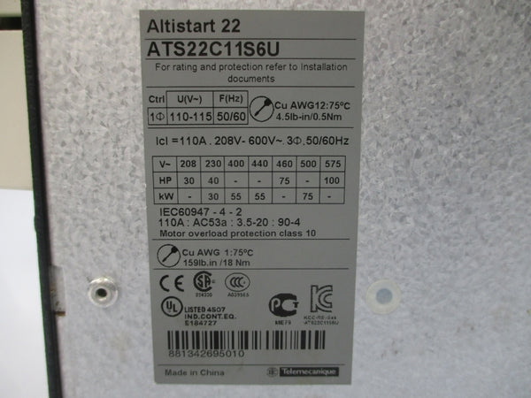 SCHNEIDER ELECTRIC ATS22C11S6U 208-600V 110A UNMP