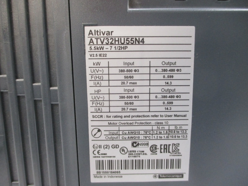 SCHNEIDER ELECTRIC ATV32HU55N4 380-500V 20.7A UNMP