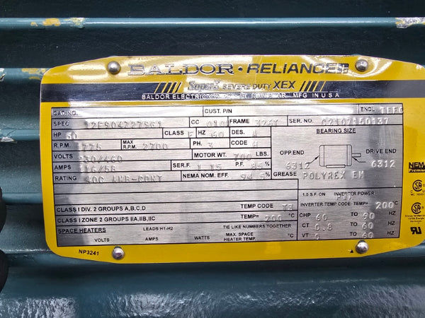 BALDOR ECP4115T 12F904Z279G1 50HP 230/460V 116/58A NSNP