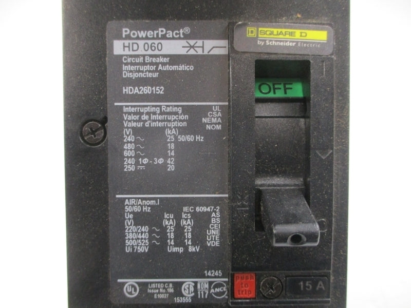 SQUARE D HDA260152 600V 15A UNMP