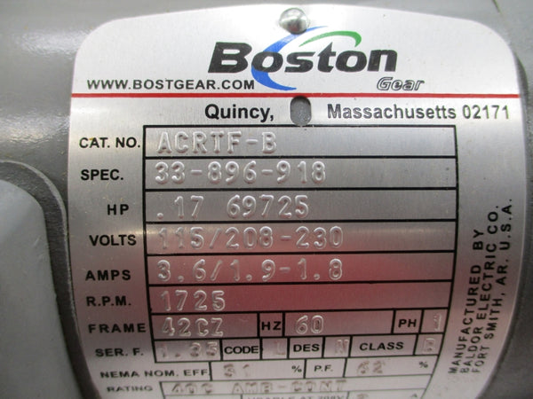 BOSTON GEAR ACRTF-B 33-896-918 F710-15-B4-G 115/208-230V 3.6/1.9-1.8A NSNP
