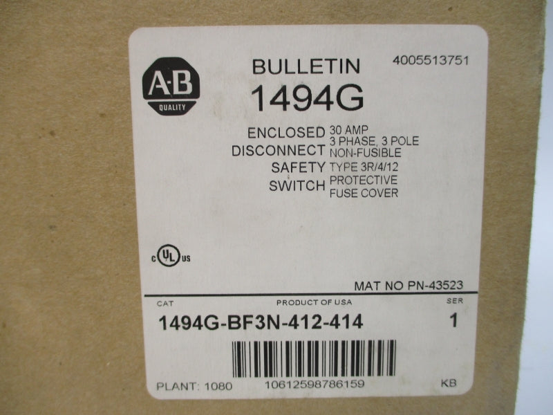 ALLEN BRADLEY 1494G-BF3N-412-414 SER. 1 600VAC (BR/WH) NSMP