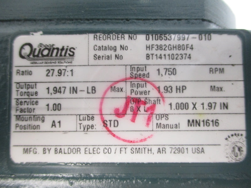 DODGE HF382GH80F4 27.97:1 230/460V 3/1.5A NSMP