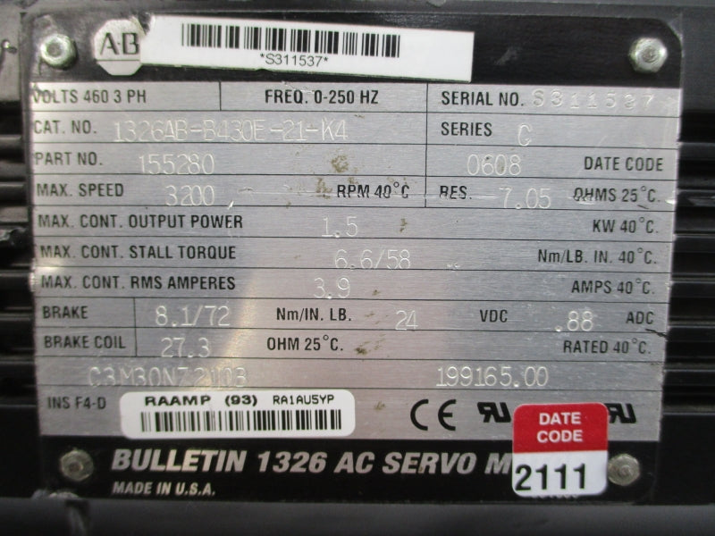ALLEN BRADLEY 1326AB-B430E-21-K4 24VDC 3.9A UNMP