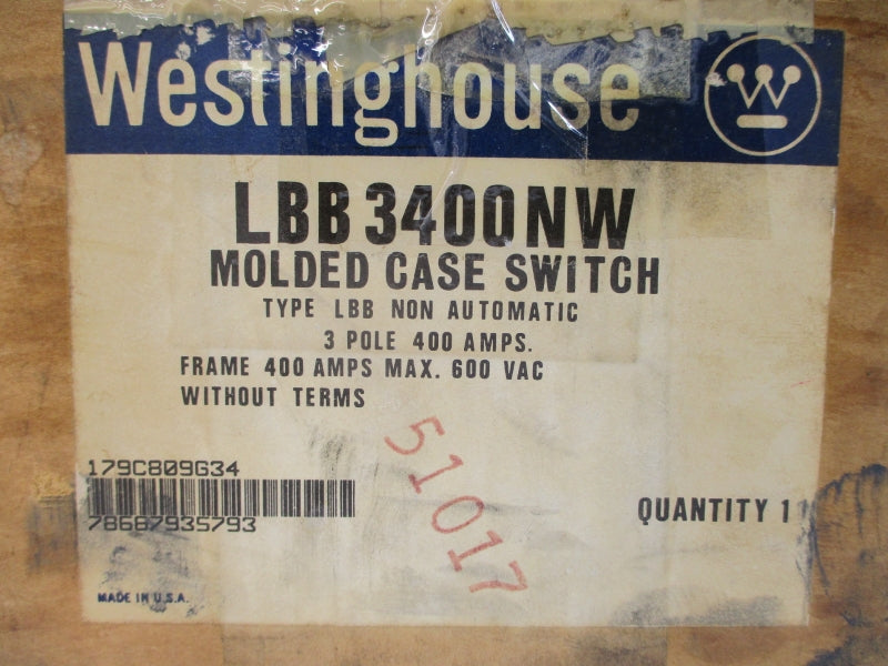 WESTINGHOUSE LBB3400NW 179C809G34 600VAC 400A NSMP