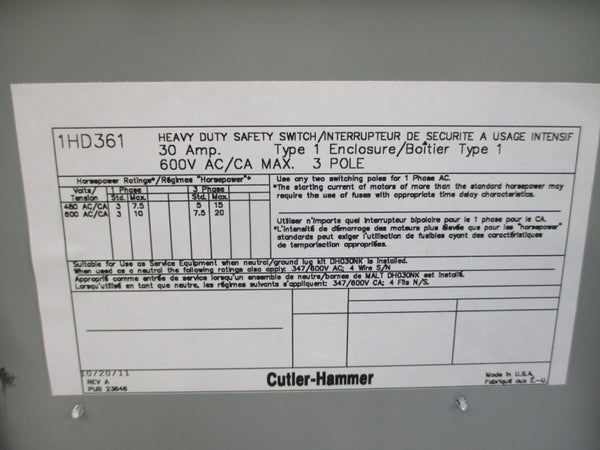 EATON 1HD361 600VAC 30A NSMP