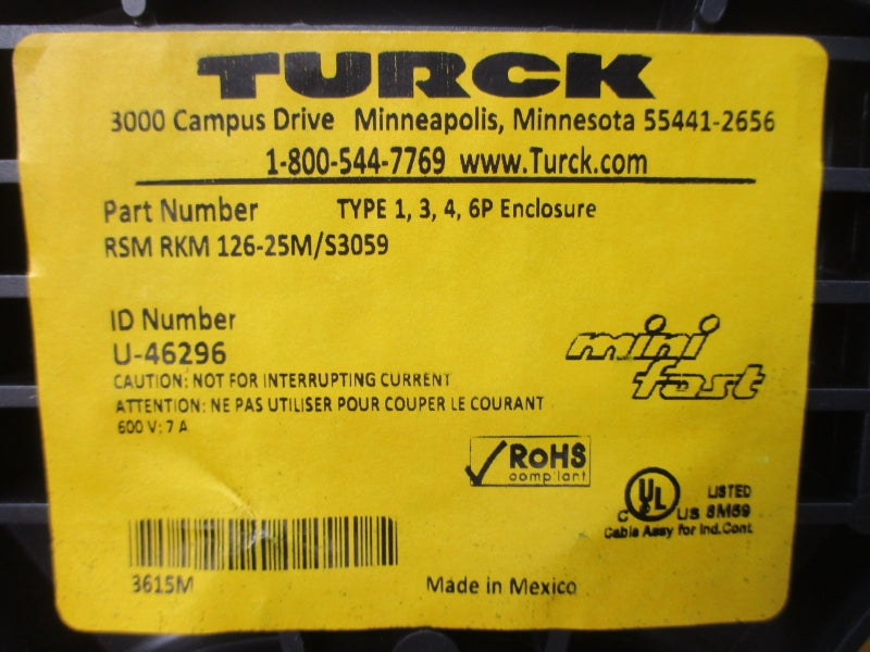 TURCK RSM RKM 126-25M/S3059 600V 7A NSMP