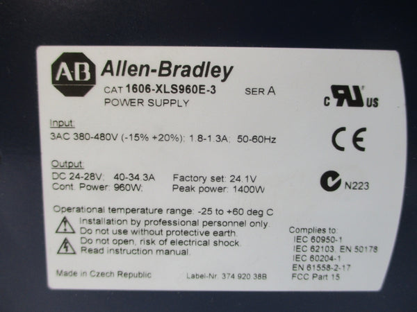 ALLEN BRADLEY 1606-XLS960E-3 SER. A 380-480V 1.8-1.3A NSMP