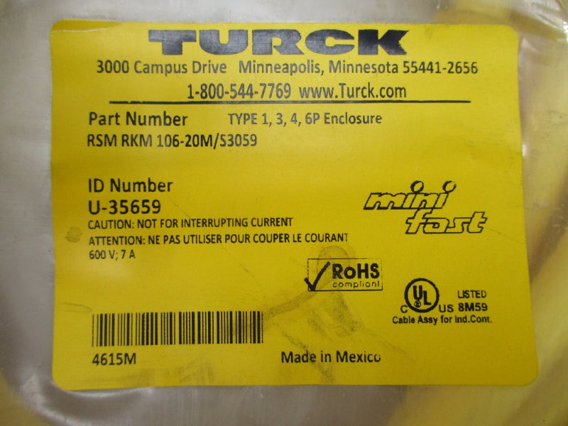 TURCK RSM RKM 106-20M/S3059 600V 7A NSMP
