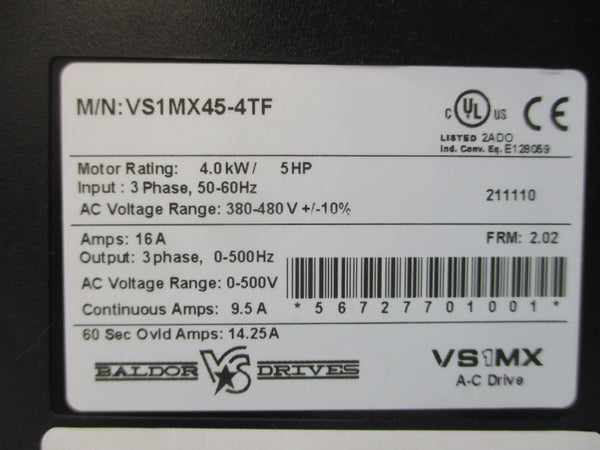 BALDOR VS1MX45-4TF F/W 2.02 380-480VAC NSNP