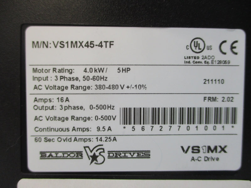 BALDOR VS1MX45-4TF F/W 2.02 380-480VAC NSNP