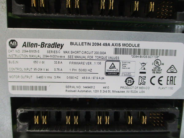 ALLEN BRADLEY 2094-BM05-S SER. C F/W 1.136 95-264VAC 0.75A NSNP