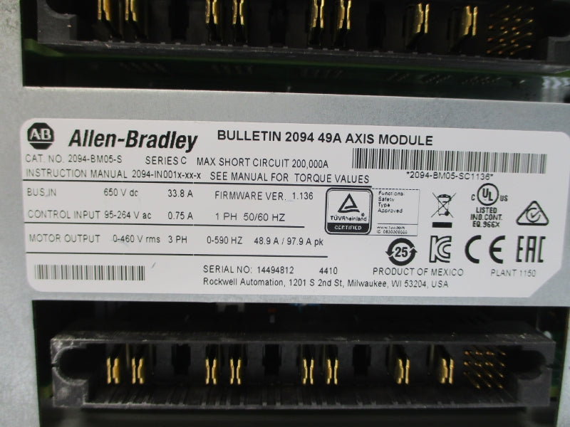 ALLEN BRADLEY 2094-BM05-S SER. C F/W 1.136 95-264VAC 0.75A NSNP