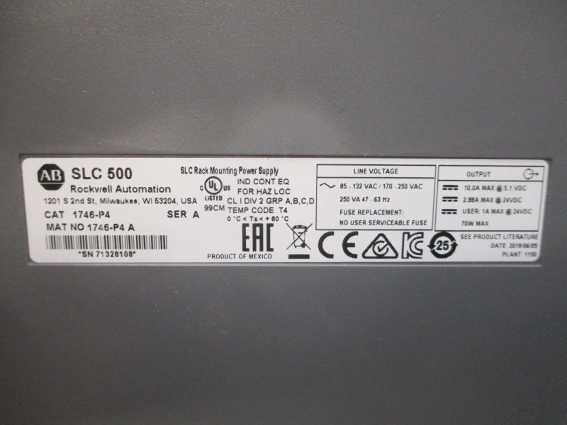 ALLEN BRADLEY 1746-P4 SER. A 85-132/170-250VAC NSMP