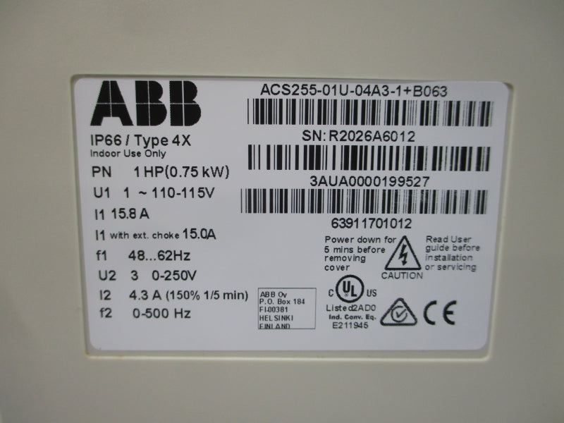 ABB ACS255-01U-04A3-1+B063 3AUA0000199527 110-115V 15.8A NSMP