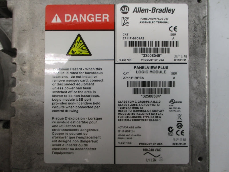 ALLEN BRADLEY 2711P-B7C4A8 SER. A 100-240VAC 1.3-0.65A NSMP