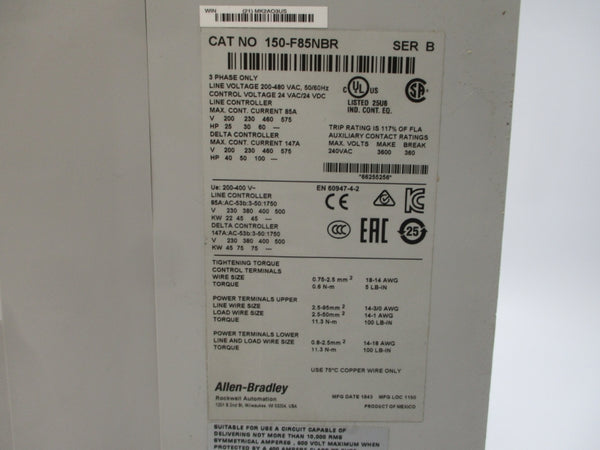 ALLEN BRADLEY 150-F85NBR SER. B F/W 6.008 200-480VAC NSMP