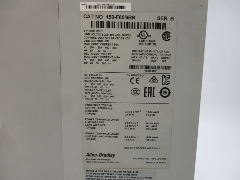 ALLEN BRADLEY 150-F85NBR SER. B F/W 6.008 200-480VAC NSMP