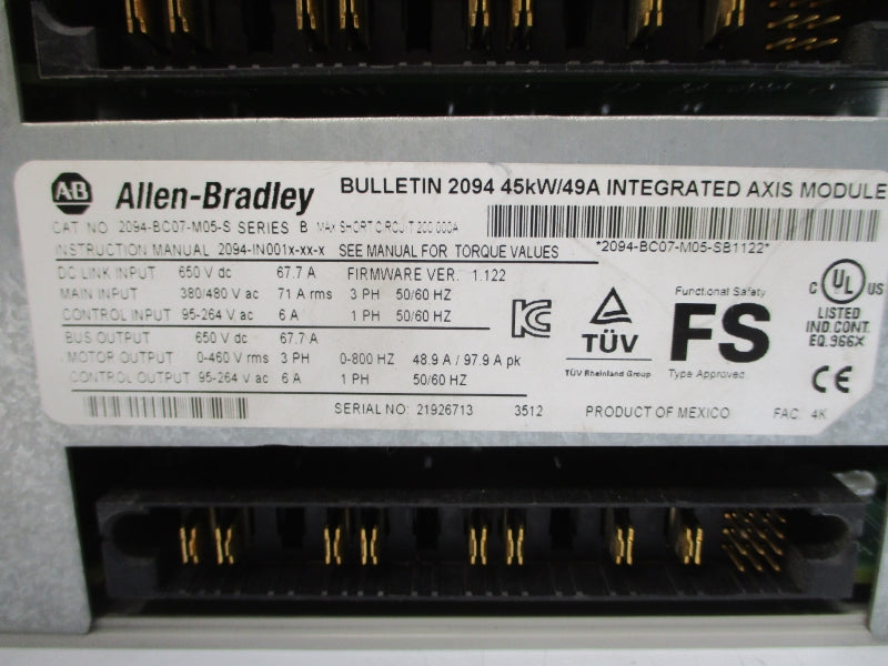 ALLEN BRADLEY 2094-BC07-M05-S SER. B F/W 1.122 380/480VAC 71A NSNP
