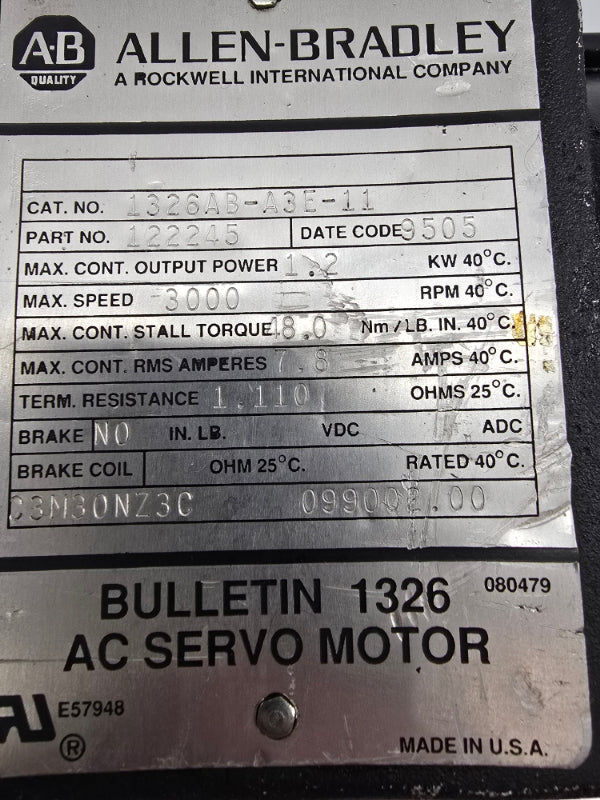 ALLEN BRADLEY 1326AB-A3E-11 7.8A UNMP